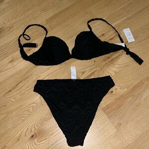 NEVER WORN black two piece, wire top and high rise bottoms